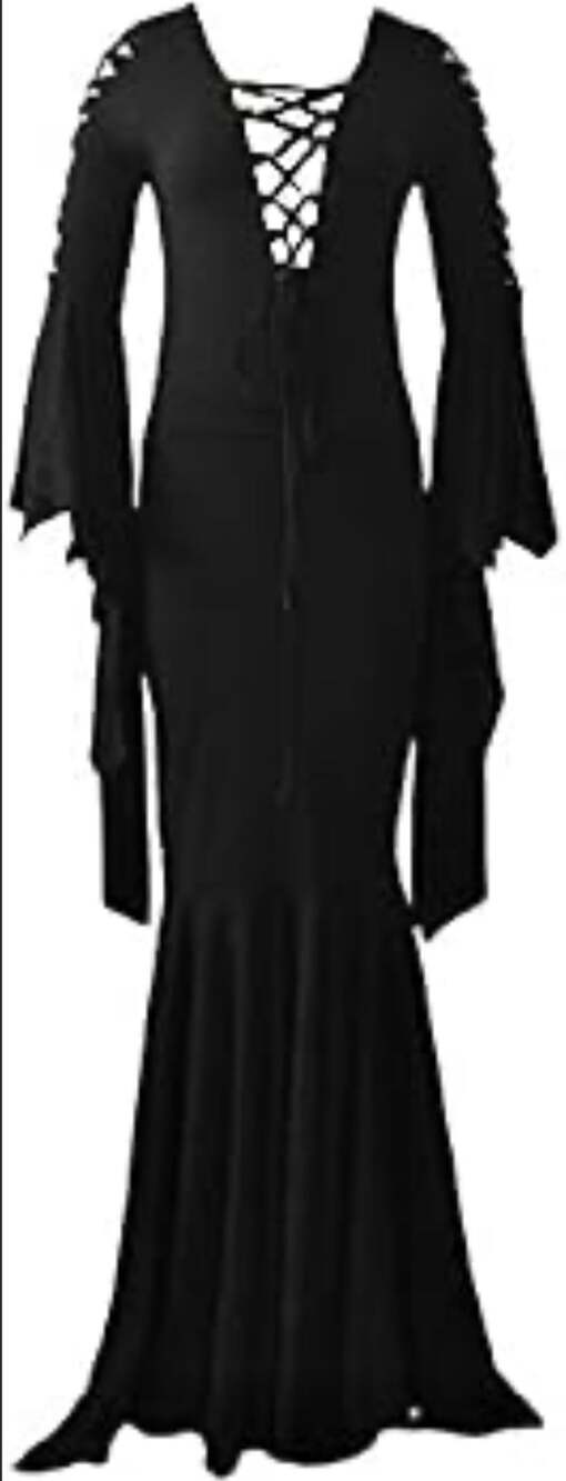 Gothic Medieval Lace-Up Long Sleeve Black Dress Costume